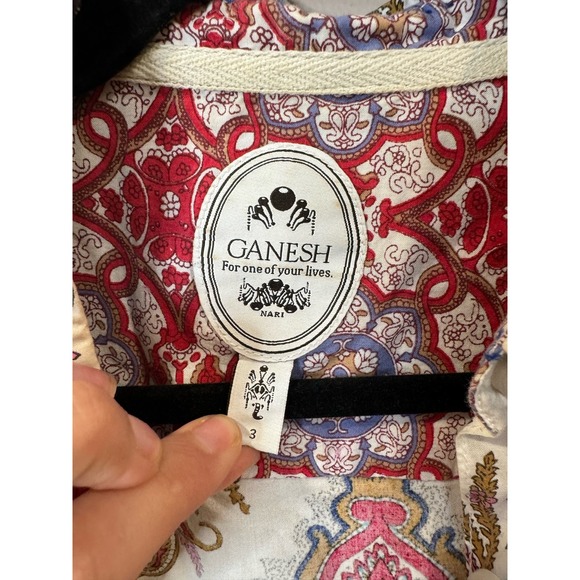 GANESH Button Down Womens Floral Paisley Top Size 3 Large - Picture 7 of 8